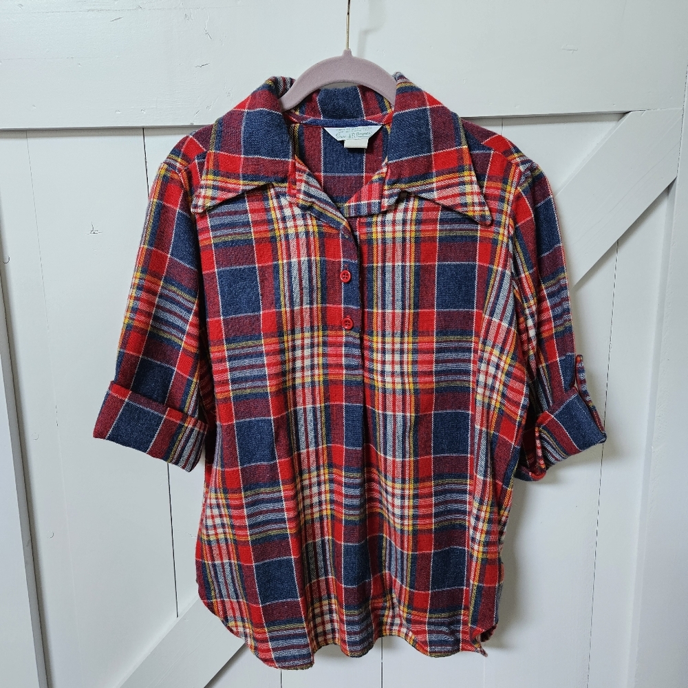 Vintage Plaid Blouse by Koret - Red and Blue